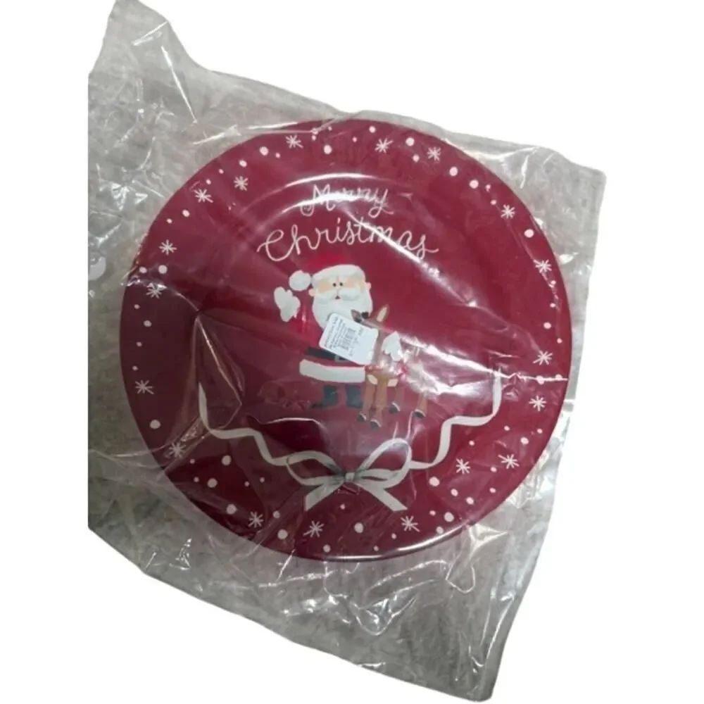 Pottery Barn Kids Melamine Santa & Rudolph merry Christmas Charger Plate Sealed